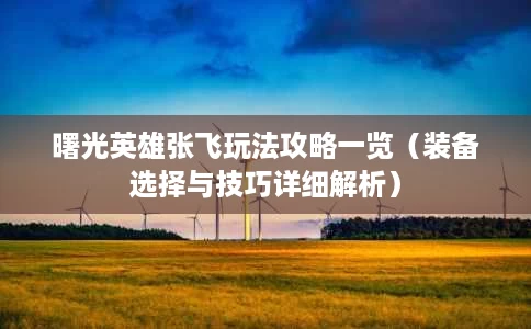 曙光英雄张飞玩法攻略一览(装备选择与技巧详细解析) 曙光英雄张飞玩法攻略一览(装备选择与技巧详细解析)